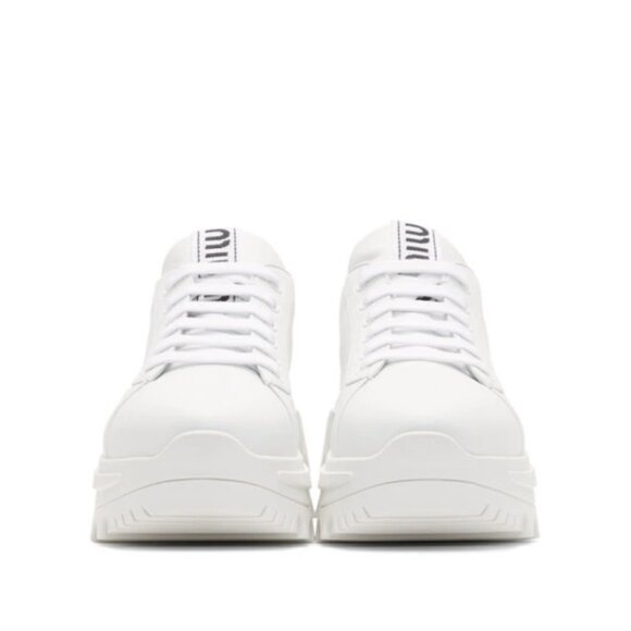 NWT Miu Miu Platform Low-top Sneakers White Leather Lace Up Sz 41 - Picture 2 of 10